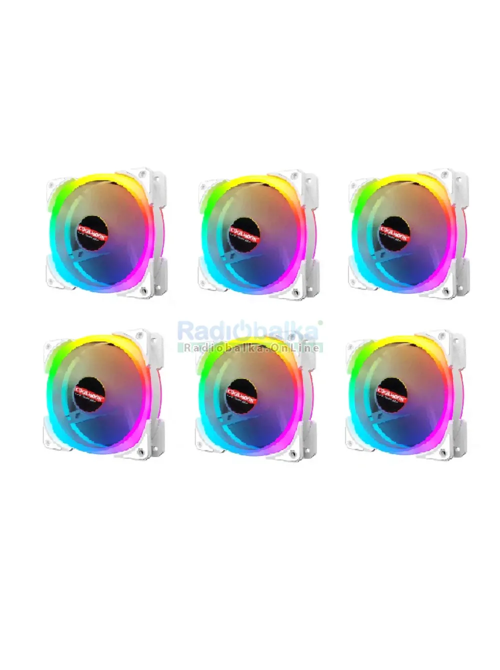 Вентиляторы 6шт Coolmoon с RGB подсветкой 120mm корпусные пк Molex 3pin белые